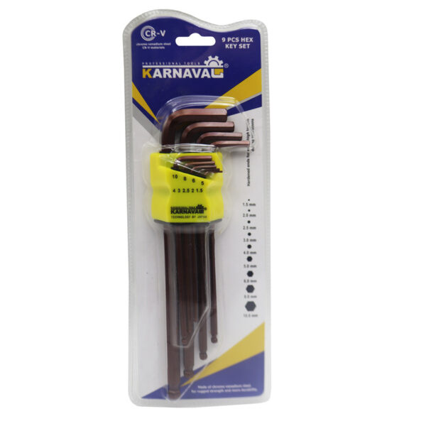 آچار آلن شش گوش بلند کارناوال سری 9 عددی مدل YP-1.5/10MM